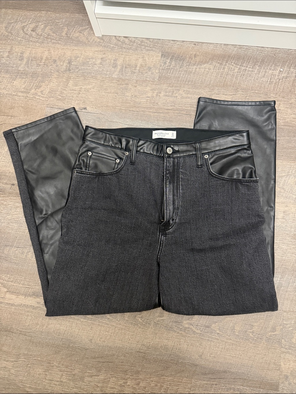Abercrombie & Fitch Black Slim Straight Jeans with Faux Leather